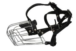 Angel Pet Supplies - J2 Miami Wire Cage & Leather Muzzle - Black - 9" circumference, 3.66" length 