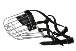Angel Pet Supplies - 9 Miami Wire Cage & Leather Muzzle - Black - 13.75" circumference, 5" length 