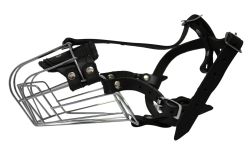 Angel Pet Supplies - 6 Miami Wire Cage & Leather Muzzle - Black - 11.75" circumference, 4" length 