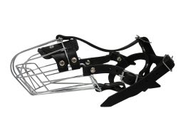 Angel Pet Supplies - 5 Miami Wire Cage & Leather Muzzle - Black - 11" circumference, 4.25" length 