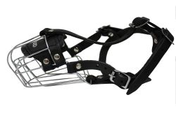 Angel Pet Supplies - 4 Miami Wire Cage & Leather Muzzle - Black - 10" circumference, 3.5" length 