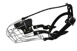 Angel Pet Supplies - 3 Miami Wire Cage & Leather Muzzle - Black - 9" circumference, 3" length 
