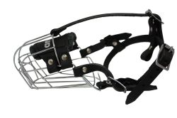 Angel Pet Supplies - 2 Miami Wire Cage & Leather Muzzle - Black - 8.5" circumference, 2.75" length 