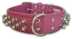Angel Pet Supplies - Amsterdam Leather Spiked Multi-Line Dog Collar - Bubblegum Pink - 22" X 1.5"