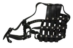 Angel Pet Supplies - BM9 Boston Leather Basket Muzzle - Black - 17.5" circumference, 4.25" length