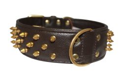 Angel Pet Supplies - Amsterdam Leather Spiked Multi-Line Dog Collar - Chocolate Brown - 24" X 1.5" 