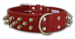 Angel Pet Supplies - Amsterdam Leather Spiked Multi-Line Dog Collar - Valentine Red - 24" X 1.5" 
