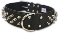 Angel Pet Supplies - Amsterdam Leather Spiked Multi-Line Dog Collar - Midnight Black - 28" X 2" 