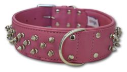 Angel Pet Supplies - Amsterdam Leather Spiked Multi-Line Dog Collar - Bubblegum Pink - 28" X 2" 