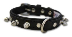 Angel Pet Supplies - Rotterdam Leather Spiked Single-Line Dog Collar - Midnight Black - 14" X 3/4" 
