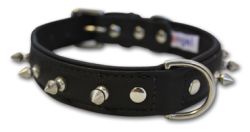 Angel Pet Supplies - Rotterdam Leather Spiked Single-Line Dog Collar - Midnight Black - 16" X 3/4" 