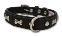 Angel Pet Supplies - Rotterdam Leather "Bones" Dog Collar - Midnight Black - 14" X 3/4" 