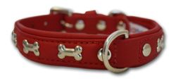 Angel Pet Supplies - Rotterdam Leather "Bones" Dog Collar - Valentine Red - 14" X 3/4" 