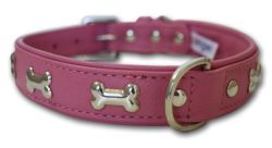 Angel Pet Supplies - Rotterdam Leather "Bones" Dog Collar - Bubblegum Pink - 16" X 3/4"