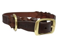Angel Pet Supplies - Braided  Leather  Dog Collar - Brown - 22" X 1"