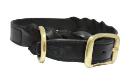 Angel Pet Supplies - Braided  Leather  Dog Collar - Black - 22" X 1"