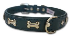 Angel Pet Supplies - Rotterdam Leather "Bones" Dog Collar - Ocean Blue - 18" X 3/4" 