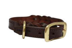 Angel Pet Supplies - Braided  Leather  Dog Collar - Brown - 16" X 3/4"
