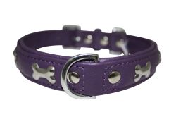 Angel Pet Supplies - Rotterdam Leather "Bones" Dog Collar - Orchid Purple - 22" X 1" 