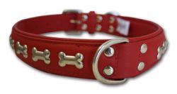 Angel Pet Supplies - Rotterdam Leather "Bones" Dog Collar - Valentine Red - 24" X 1.25" 