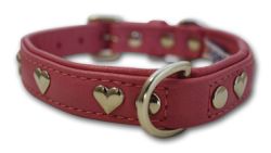 Angel Pet Supplies - Rotterdam Leather "Hearts" Dog Collar - Bubblegum Pink - 16" X 3/4" 