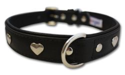 Angel Pet Supplies - Rotterdam Leather "Hearts" Dog Collar - Midnight Black - 18" X 3/4" 