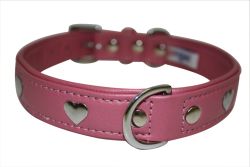 Angel Pet Supplies - Rotterdam Leather "Hearts" Dog Collar - Bubblegum Pink - 22" X 1" 