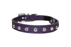 Angel Pet Supplies - Athens Leather Rhinestone Bling Elastic Break-Away Cat Collar - Orchid Purple - 12" X1/2"