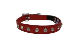 Angel Pet Supplies - Athens Leather Rhinestone Bling Elastic Break-Away Cat Collar - Valentine Red - 12" X1/2"