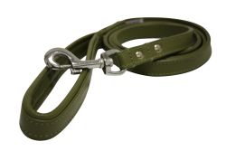 Angel Pet Supplies - Alpine Leather Padded Handle Leash - Olive Green - 72" X 3/4" 