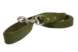 Angel Pet Supplies - Alpine Leather Padded Handle Leash - Olive Green - 72" X 1" 