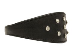 Angel Pet Supplies - Leather Rhinestone Bling Hound Dog Collar - Midnight Black - 20" X 21/2"