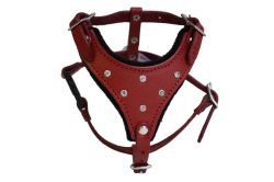 Angel Pet Supplies - Malibu Bling Leather Rhinestone Bling Dog Harness - Valentine Red - Extra Small 