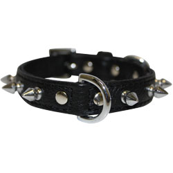 Angel Pet Supplies - Rotterdam Leather Spiked Single-Line Dog Collar - Midnight Black - 12" X 5/8" 