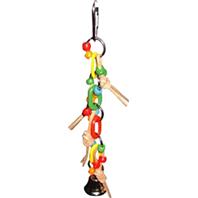 A&E Cage Company - Happy Beaks Plastic Chain with Leather & Ball Bird Toy - Assorted - 2 X 10 Inch