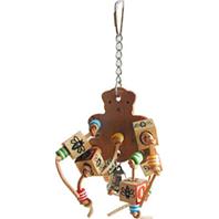 A&E Cage Company - Happy Beaks Leather Bear with Abc Blocks Bird Toy - Assorted - 4.7 x 9.8 Inch