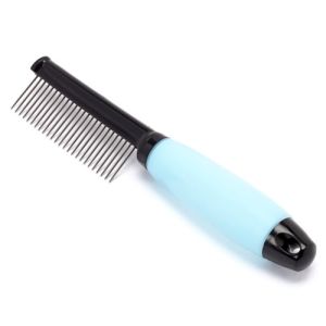 Iconic Pet - Single Sided Pin Comb with Silica Gel Soft Handle - Blue
