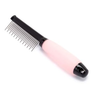 Iconic Pet - Single Sided Pin Comb with Silica Gel Soft Handle (Skip Tooth) - Pink