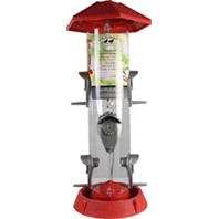 North States Industries - 2-In-1 Hinged-Port Bird Feeder - Red/Clear - 1.75 Lb Capacity