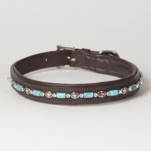 Hound?s Best - Medium Beaded Rhinestone Leather Dog Collar "Papillon"