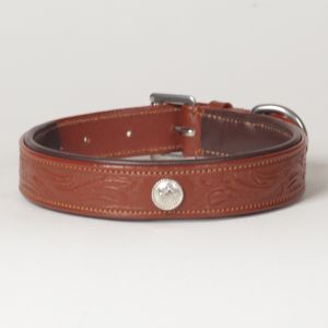 Hound?s Best - Medium Hand Carved Leather Dog Collar "Ponderosa"