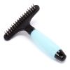 Iconic Pet - Double Row Rake Comb with Silica Gel Soft Handle - Blue