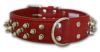 Angel Pet Supplies - Amsterdam Leather Spiked Multi-Line Dog Collar - Valentine Red - 22" X 1.5"