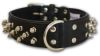 Angel Pet Supplies - Amsterdam Leather Spiked Multi-Line Dog Collar - Midnight Black - 24" X 1.5"