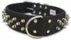 Angel Pet Supplies - Amsterdam Leather Spiked Multi-Line Dog Collar - Midnight Black - 26" X 2" 