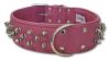 Angel Pet Supplies - Amsterdam Leather Spiked Multi-Line Dog Collar - Bubblegum Pink - 26" X 2" 