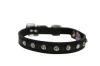Angel Pet Supplies - Athens Leather Rhinestone Bling Elastic Break-Away Cat Collar - Midnight Black - 12" X1/2"