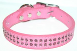 Leather Brothers - 3/4" Signature Leather 2-Row Crystal Collar - Pink - 18" Length