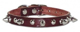 Leather Brothers - 1/2" Regular 1-Ply Latigo Spike & Stud Collar - Burgundy - 12" Length