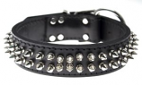 Leather Brothers - 1.5" Dee-in-Front Latigo Close Spike Collar - Black - 25" Length